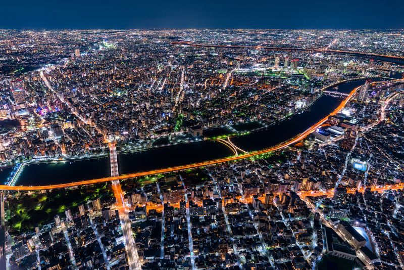 Cảnh đêm nhìn từ núi Tokyo Skytree